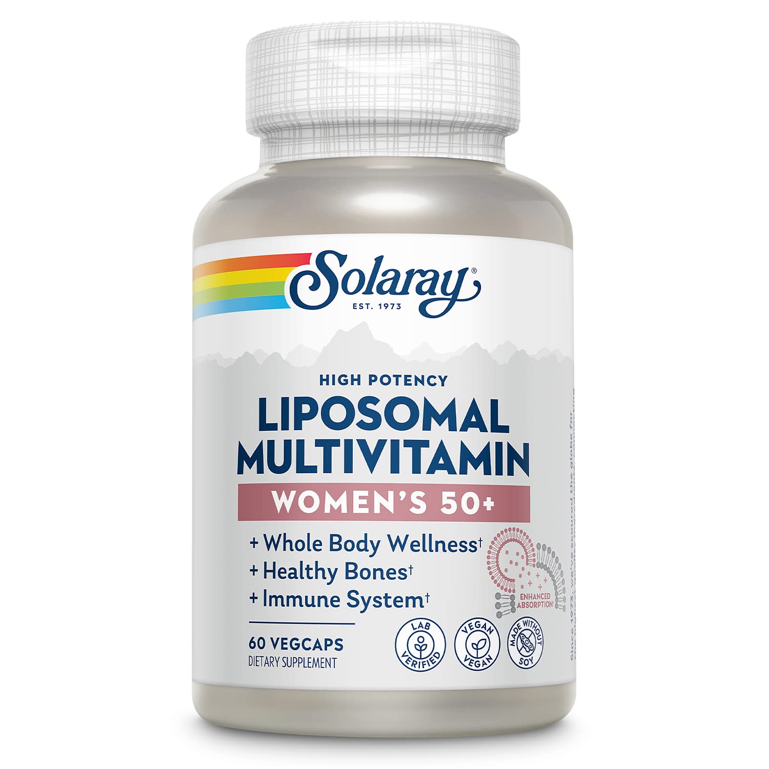 SOLARAY Liposomal Multivitamin for Women 50+ bottle and label