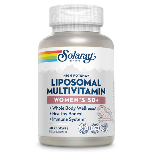 SOLARAY Liposomal Multivitamin for Women 50+ bottle and label