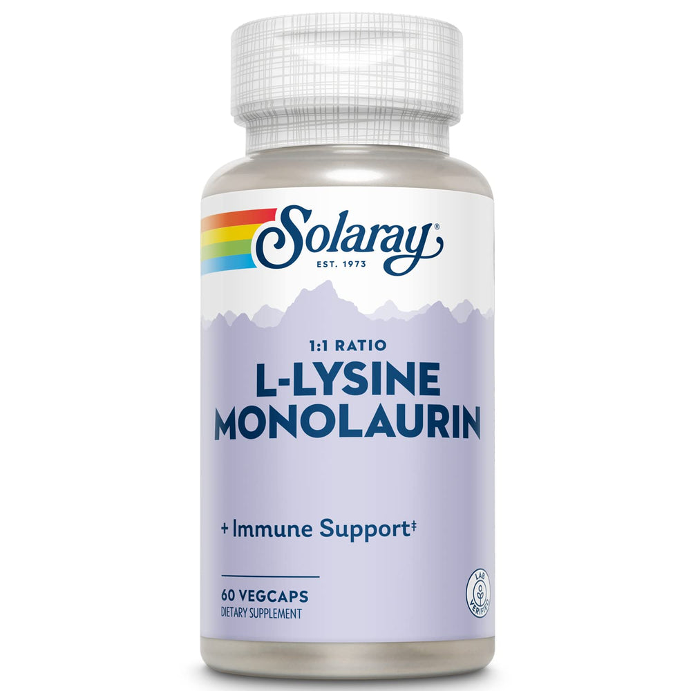 Solaray L-Lysine Monolaurin immune support supplement bottle label