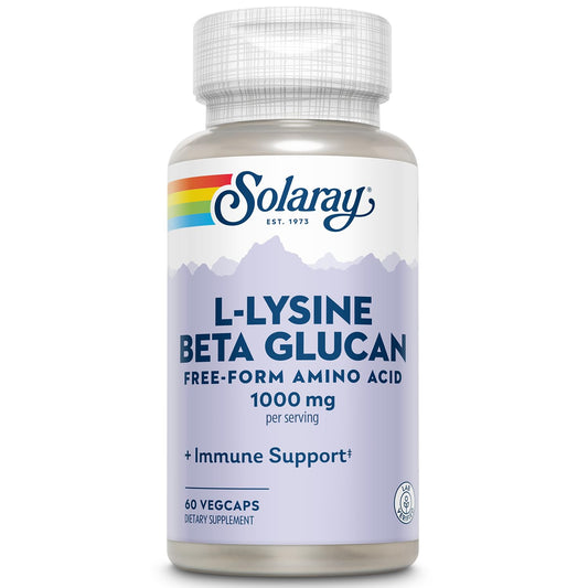 Bottle of SOLARAY L-Lysine with Beta Glucan 1000 mg capsules