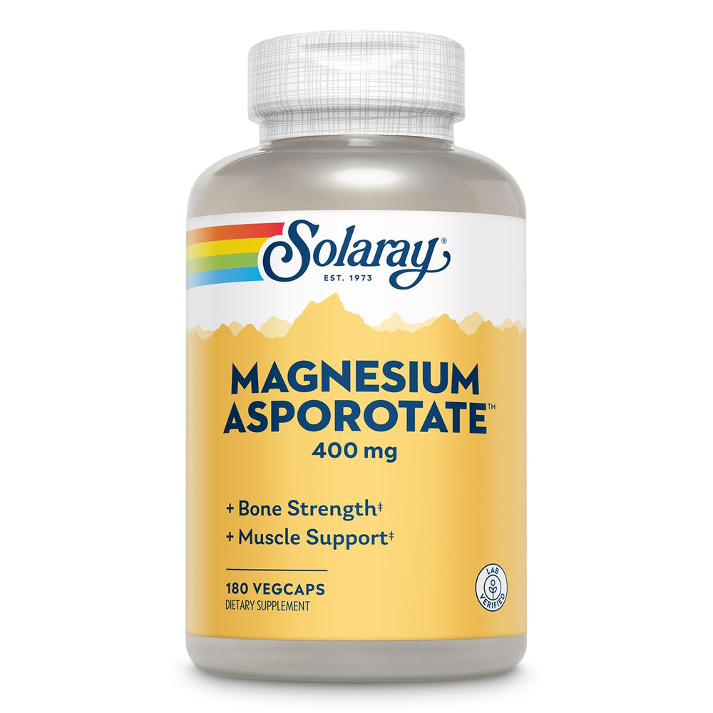 Solaray Magnesium Asporotate 400 mg bottle with 180 vegan capsules