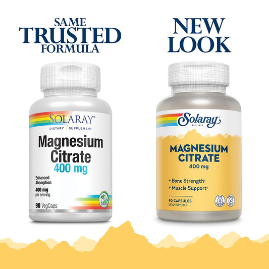 Close-up of Solaray Magnesium Citrate 400 mg bottle label