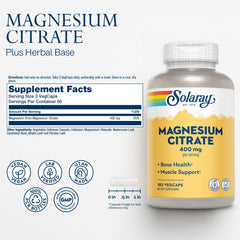 Solaray Magnesium Citrate 400mg capsules displayed on a neutral surface