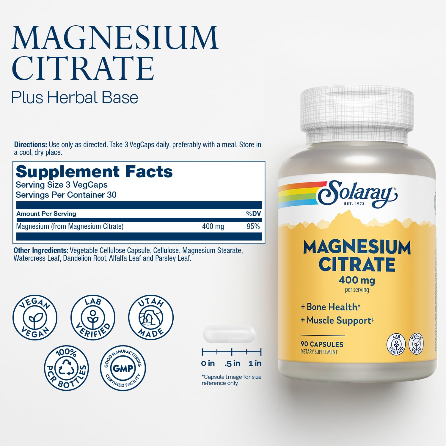 SOLARAY Magnesium Citrate 400mg capsules
