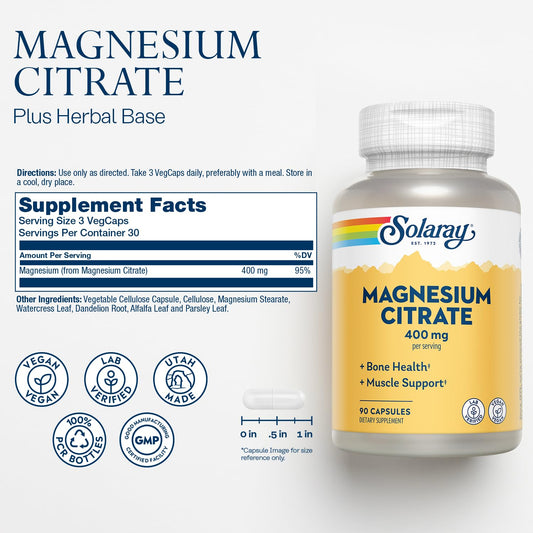 SOLARAY Magnesium Citrate 400mg capsules