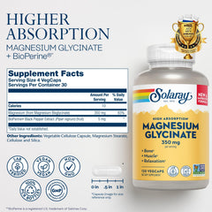 SOLARAY Magnesium Glycinate Capsules bottle – back label with supplement facts