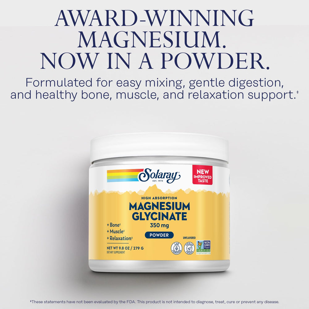 Nutrition facts showing 350 mg magnesium per scoop
