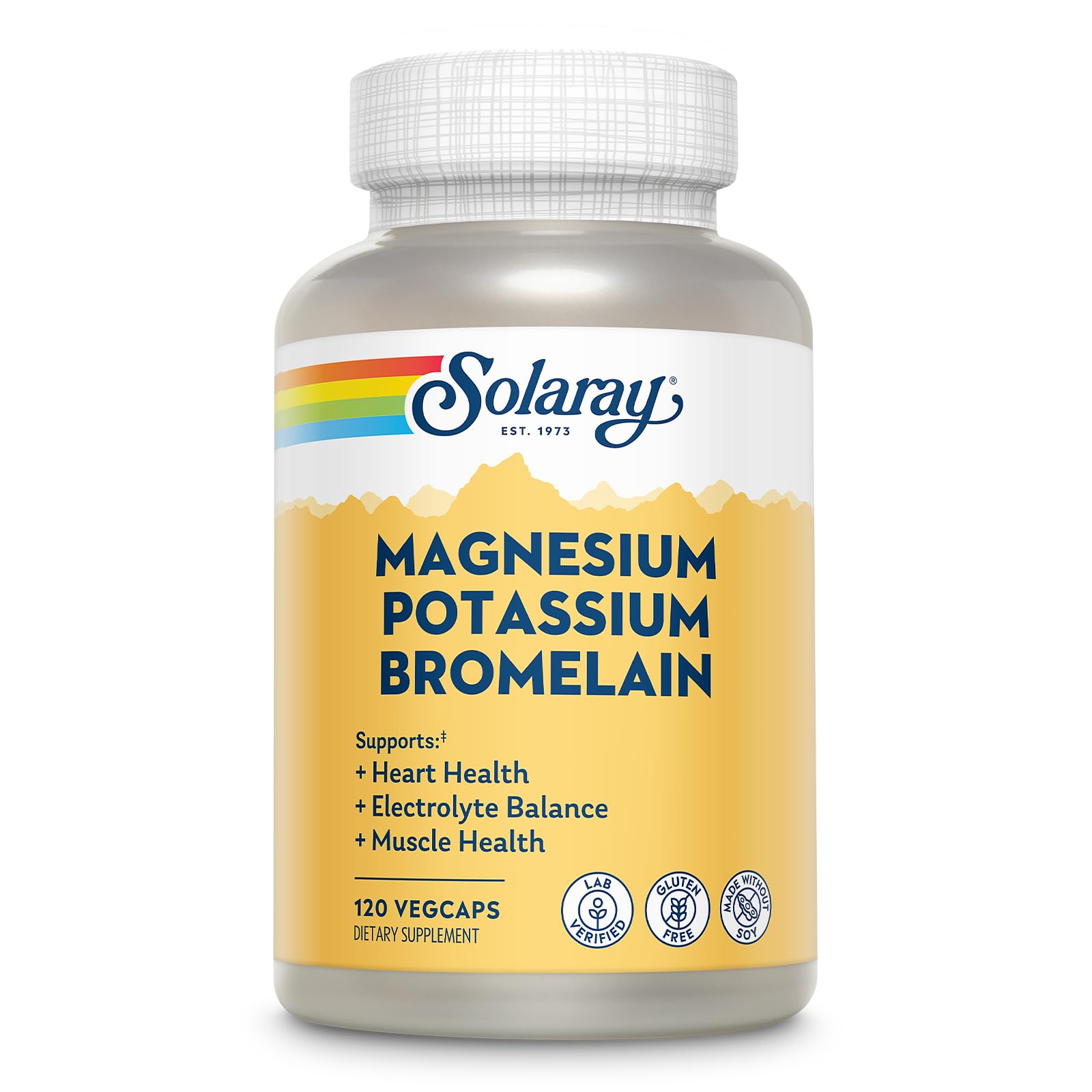 Front view of Solaray Magnesium and Potassium Asporotates bottle