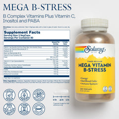 Close-up of SOLARAY Vitamin B-Stress label showing B vitamins and Vitamin C