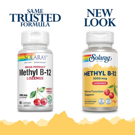 Solaray Methyl B12 lozenge Cherry bottle back label 60 count 5000mcg