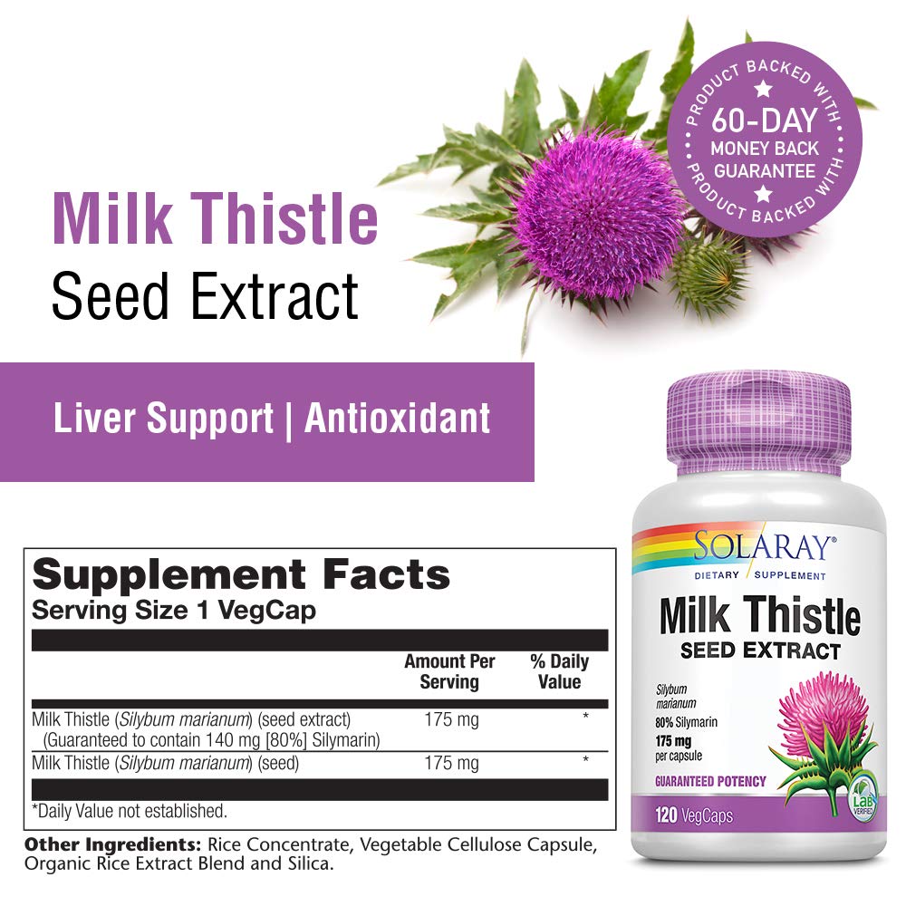 Solaray Milk Thistle Seed Extract 120 VegCaps bottle and packaging