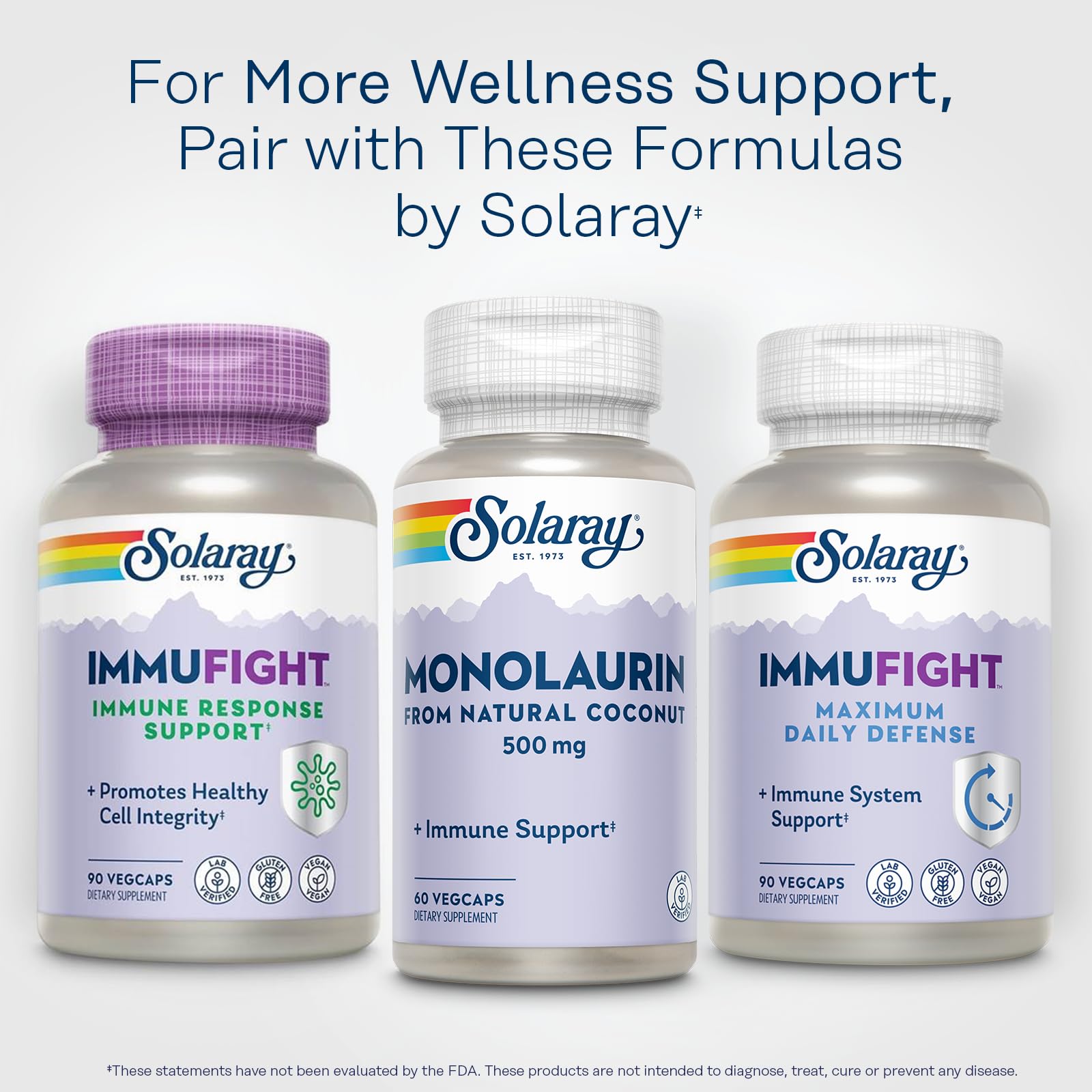 60 VegCaps count on SOLARAY Monolaurin bottle