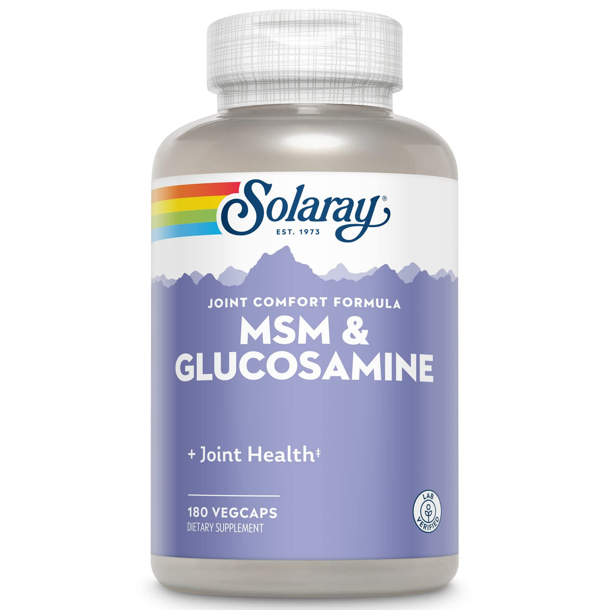 Bottle of Solaray MSM and Glucosamine capsules, 180 count
