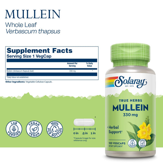 Vegan mullein leaf capsules by SOLARAY