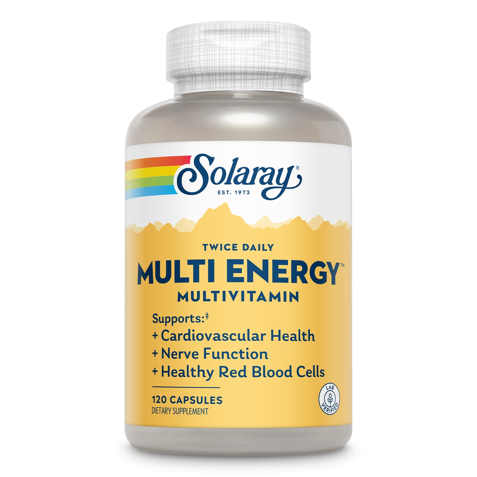 Solaray Multi Energy Two Daily Capsule bottle in plastic 120-count