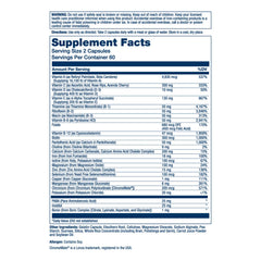 Nutrition facts panel for Solaray Multi Energy Two Daily Capsules