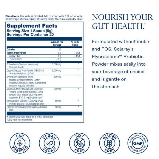 SOLARAY Mycrobiome Prebiotic Powder ingredients label
