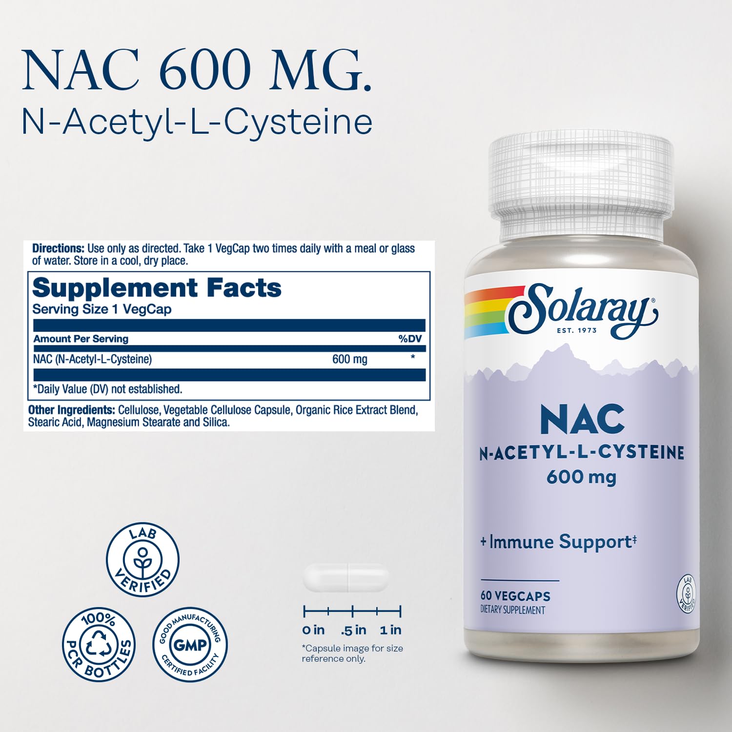 NAC 600 mg nutrition label