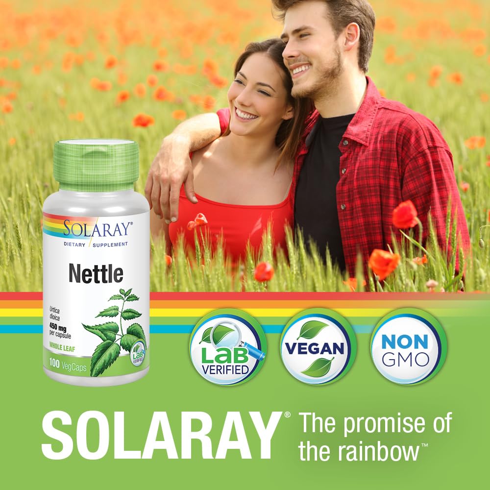 Nutrition facts and ingredients panel for SOLARAY Nettle Leaf 900 mg