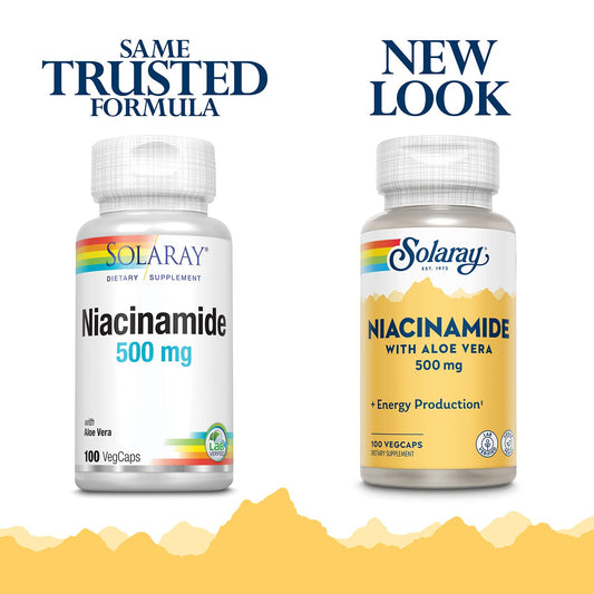SOLARAY Niacinamide 500 mg bottle back label showing supplement facts