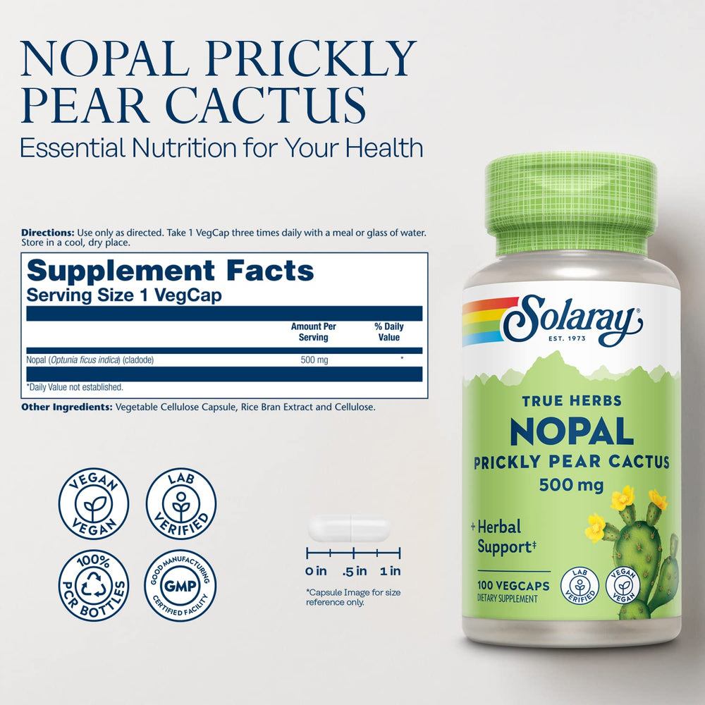 Close-up of nopales cactus cladode used in Solaray formula