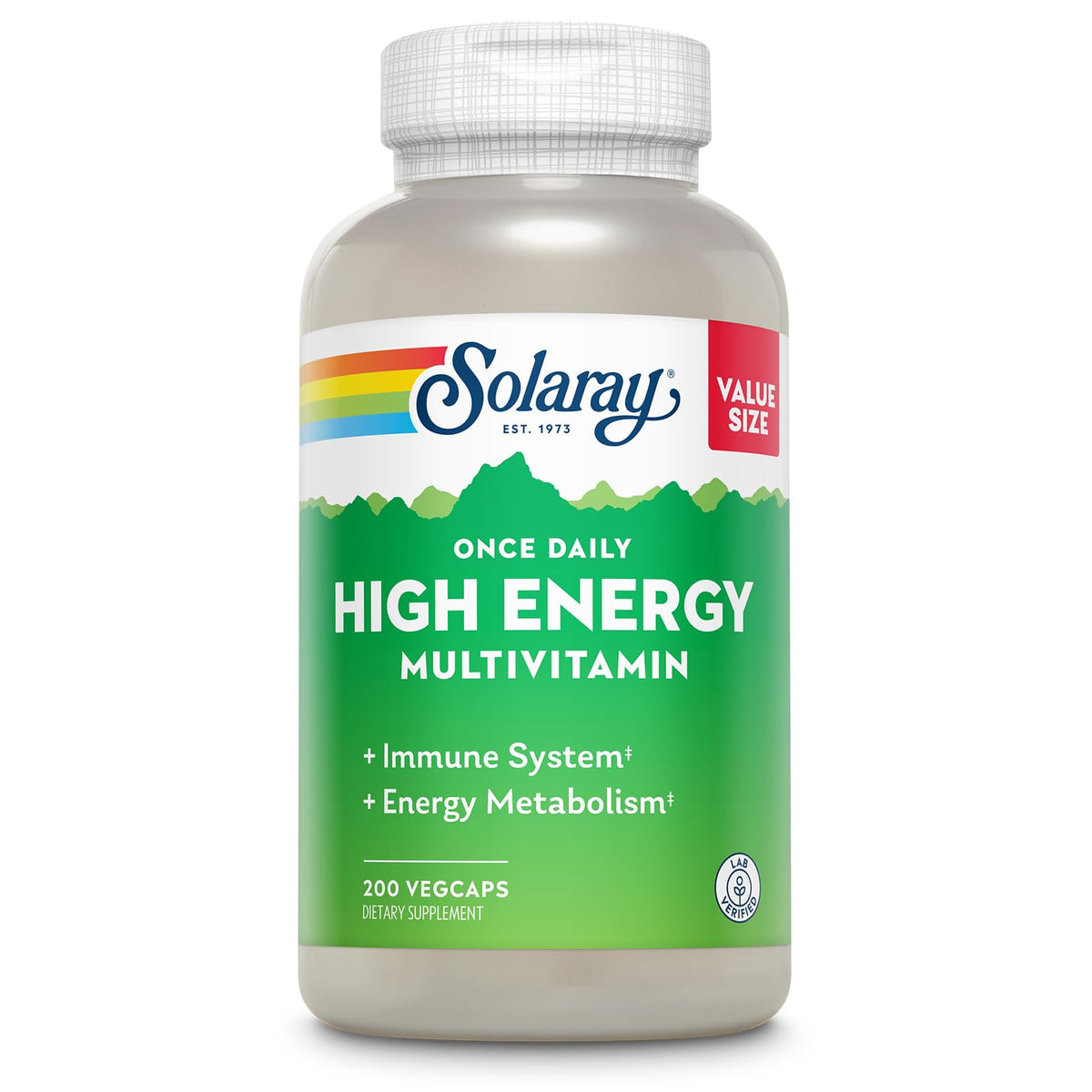Solaray Once Daily High Energy Multivitamin VegCaps bottle for women and men