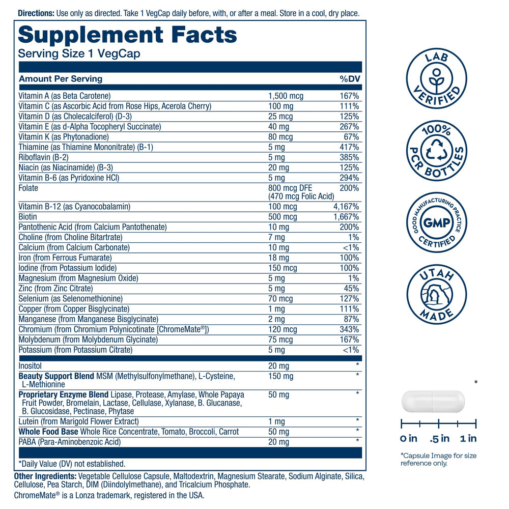 Nutrition label showing 18 vitamins and minerals