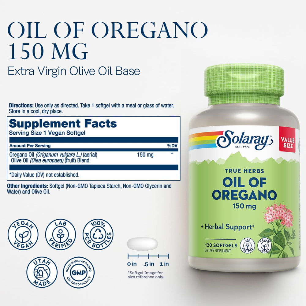 Close-up of oregano oil softgels capsules