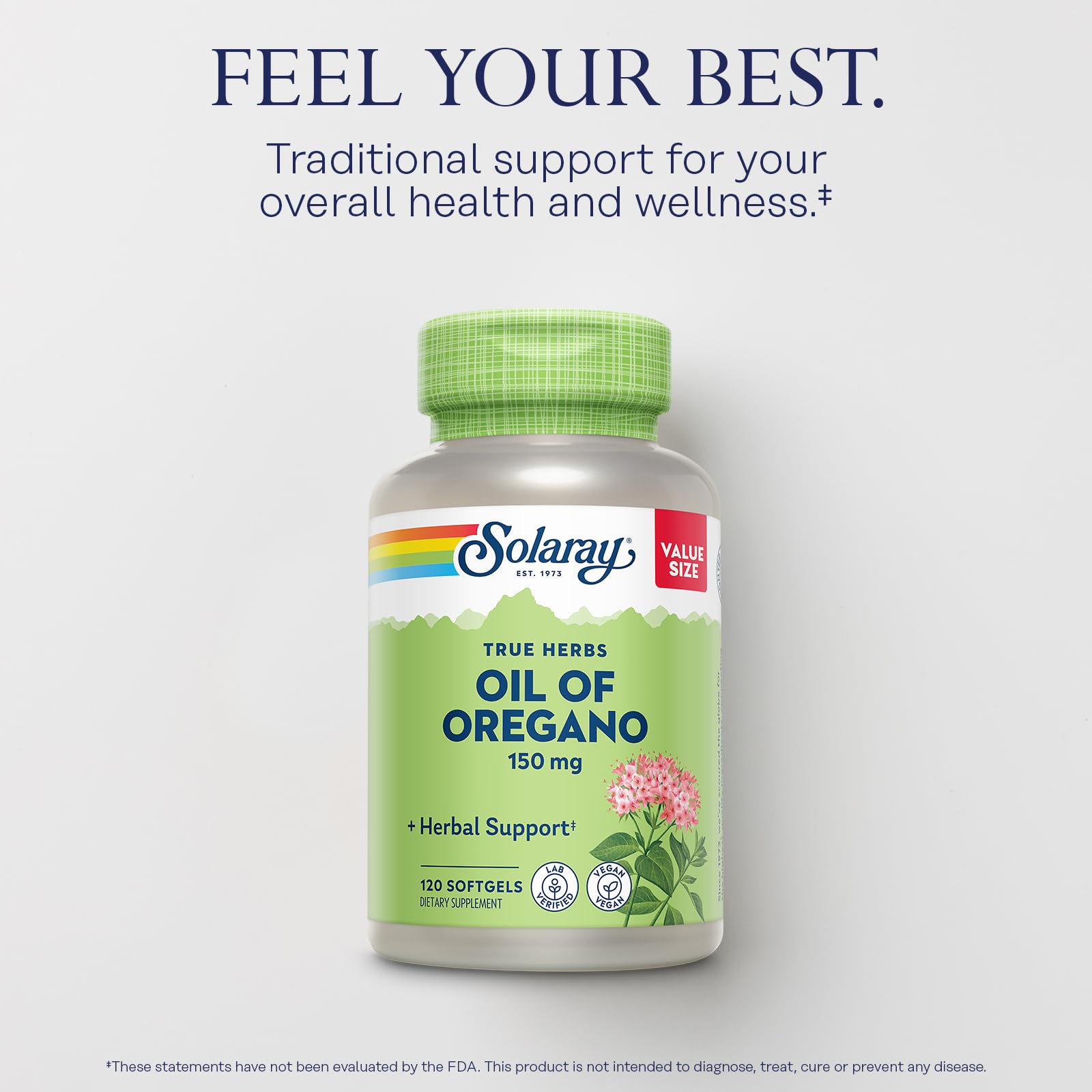 Label on SOLARAY Oregano Oil Softgels 150 mg