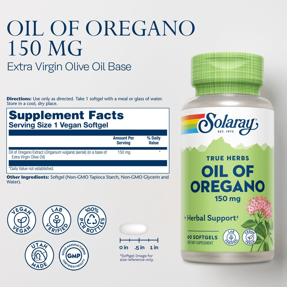 Label on the SOLARAY Oil of Oregano Softgels bottle
