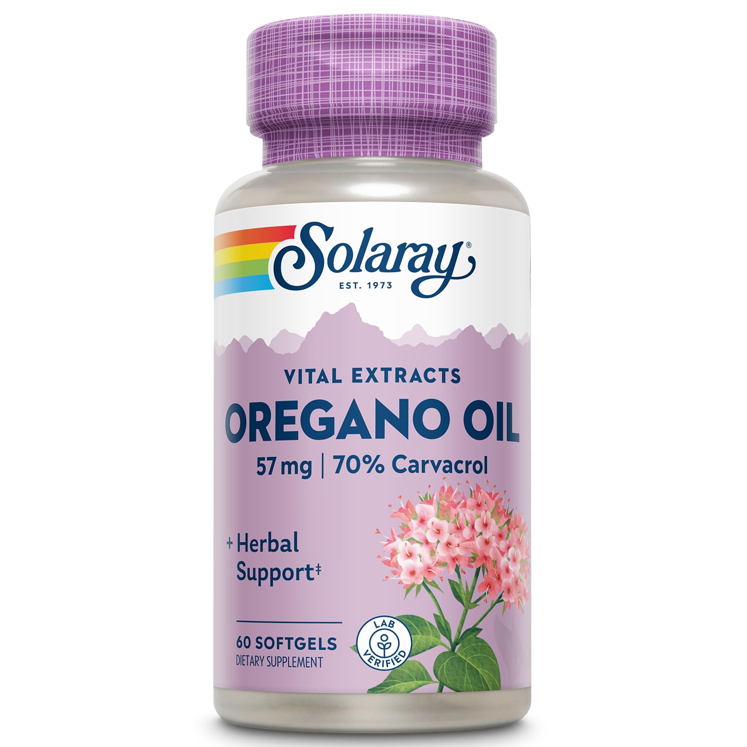 Bottle of SOLARAY Oregano Oil Softgels 60-count with 57 mg per softgel