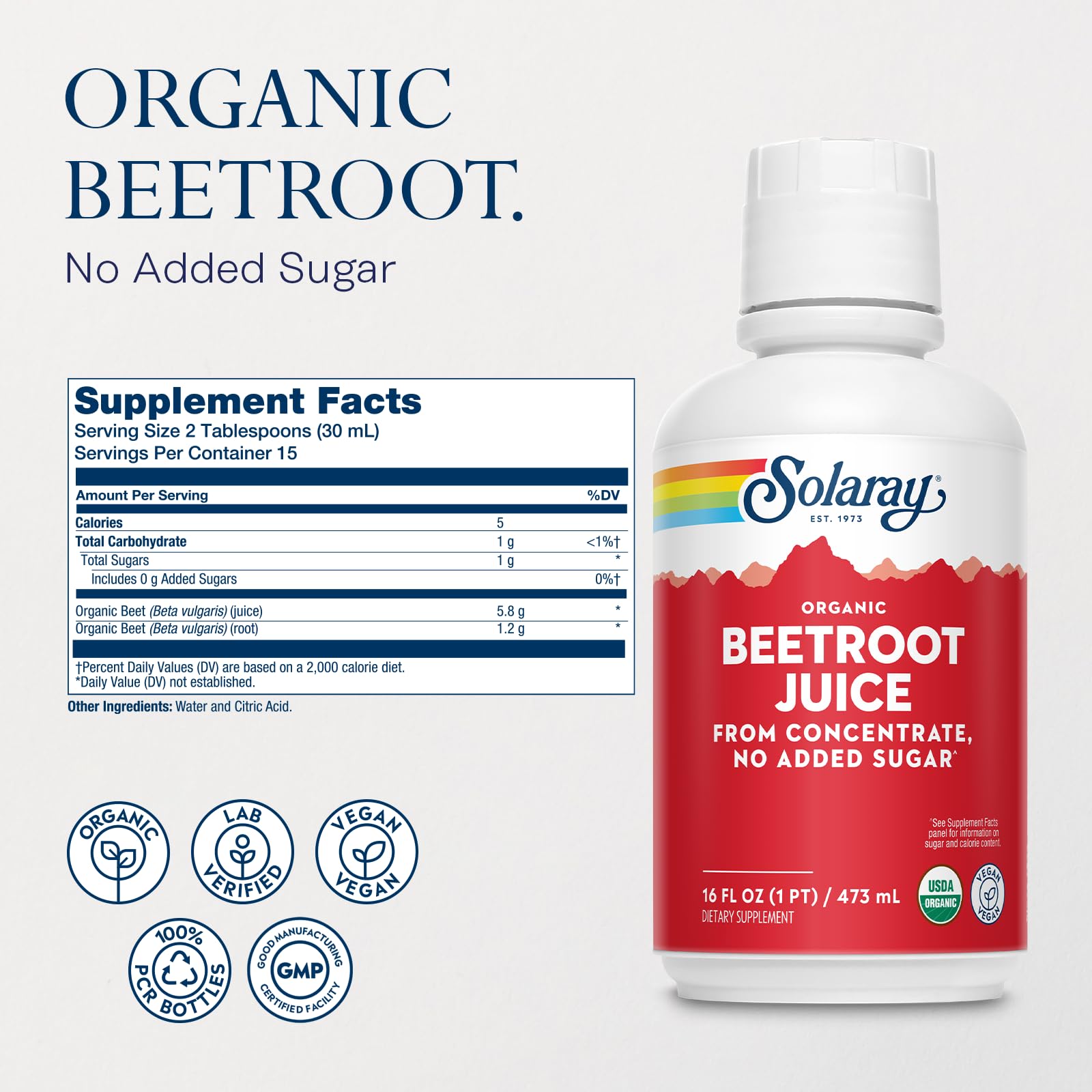 Back label of Solaray Organic Beetroot Juice from Concentrate 16 oz