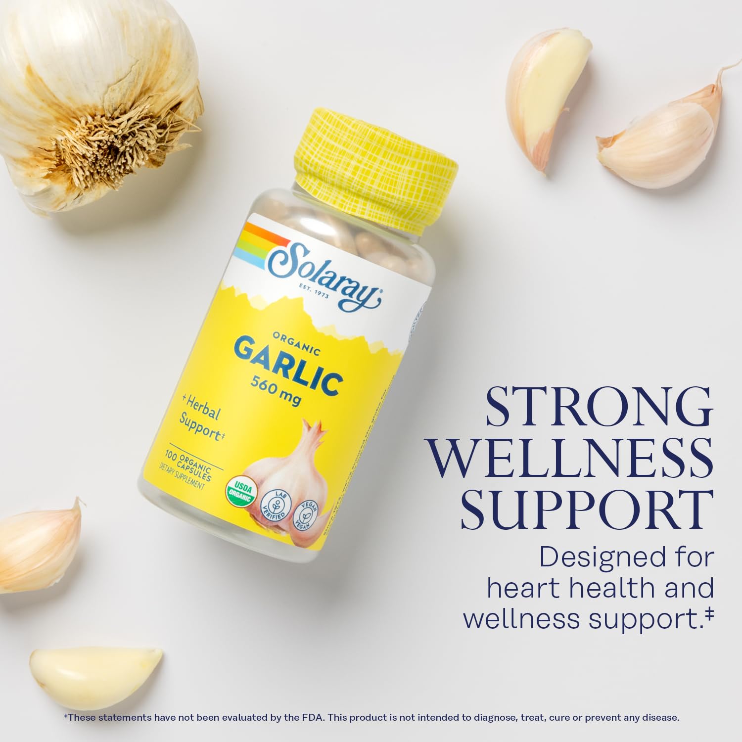 Solaray Garlic Pills label showing 560 mg and USDA Organic
