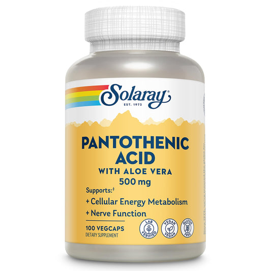 Front view of SOLARAY Pantothenic Acid 500mg VegCap bottle