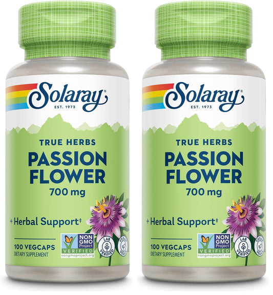Front view of Solaray Passion Flower 700 mg Whole Aerial capsules pack (2-pack)