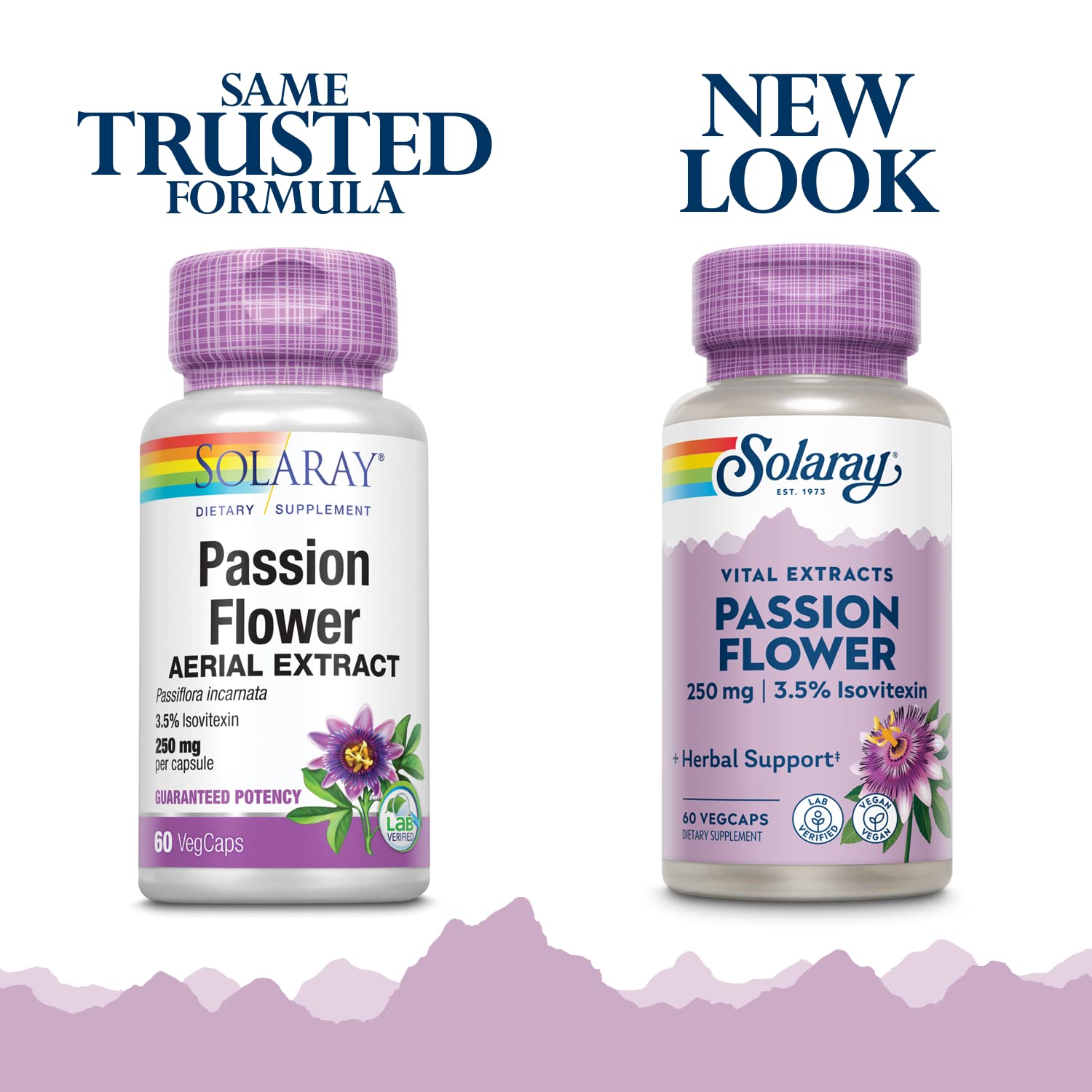 Close-up of SOLARAY Passion Flower Extract 250 mg bottle and label
