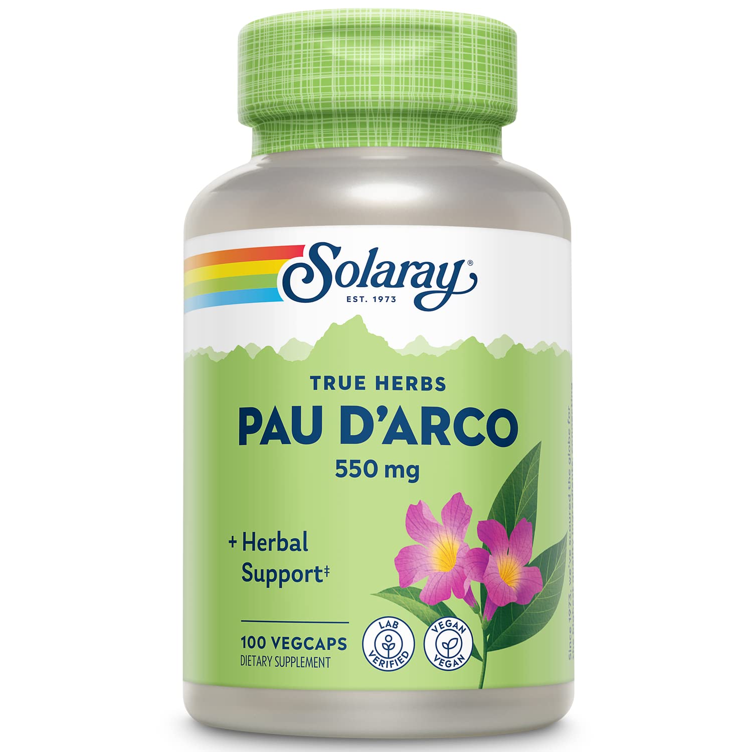 Close-up of Solaray Pau D'arco inner bark capsules