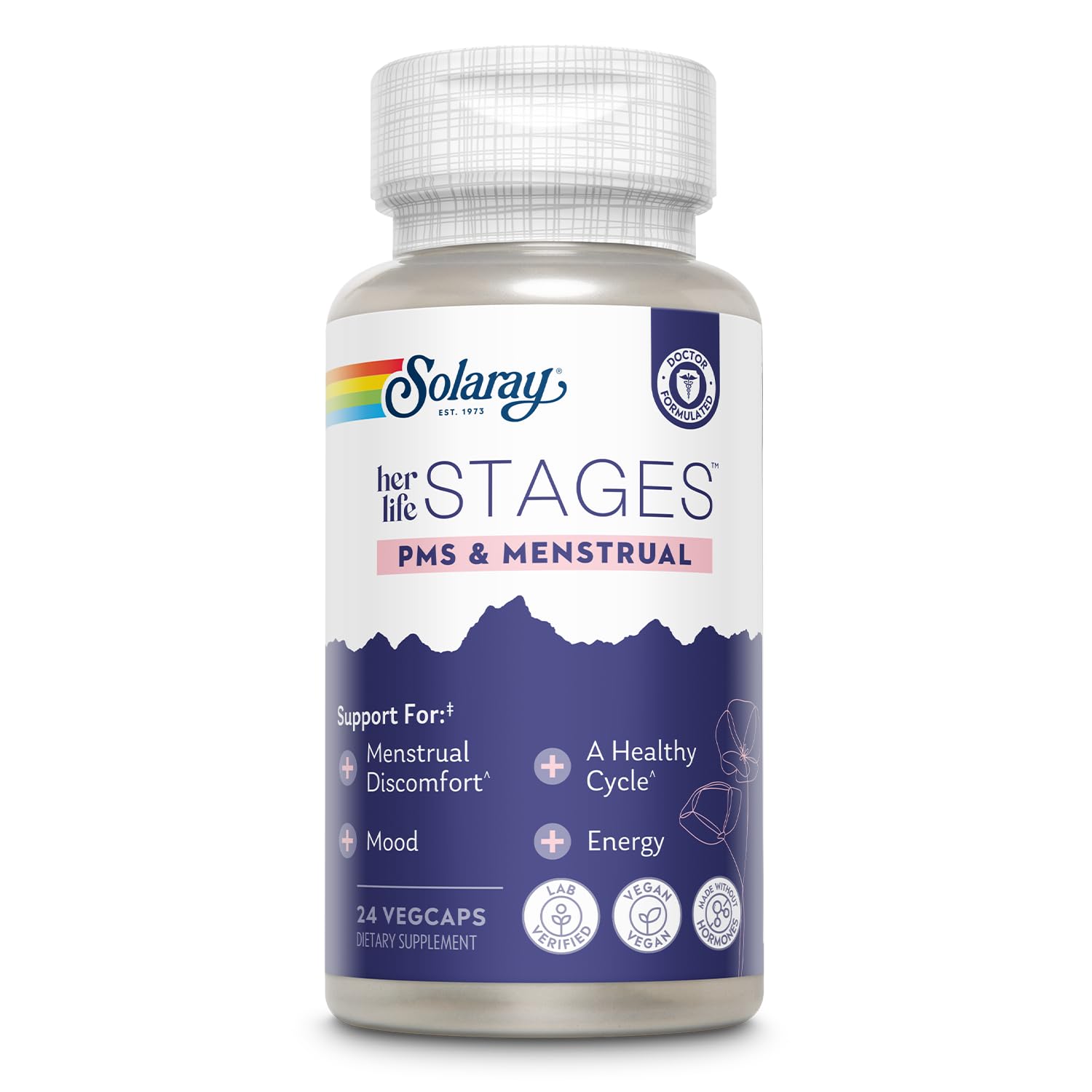 Solaray PMS & Menstrual Support bottle on display