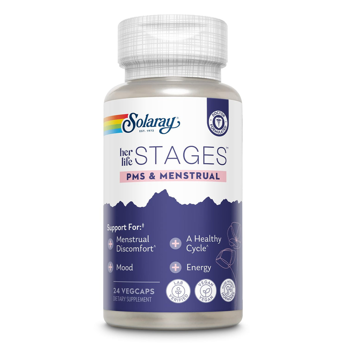 Solaray PMS & Menstrual Support bottle on display