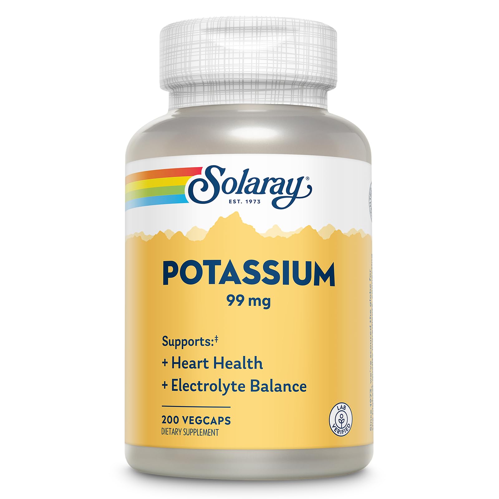 Solaray Potassium 99 mg bottle and label on white background