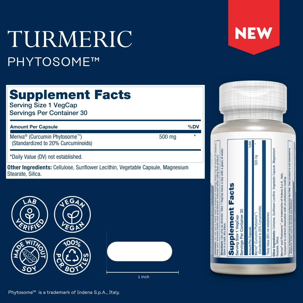 Close-up of ProSorb Turmeric capsules with Meriva Phytosome label