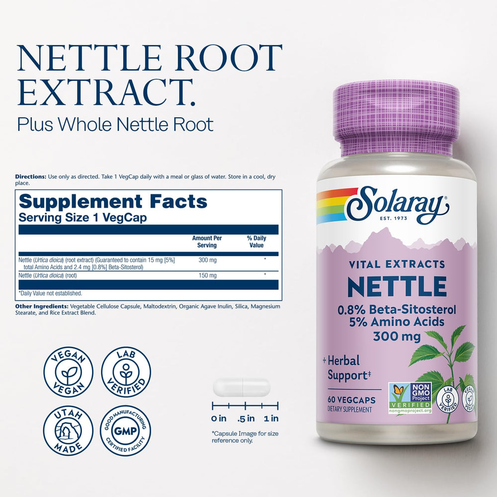 Beta-sitosterol content per serving in Solaray nettle root formula