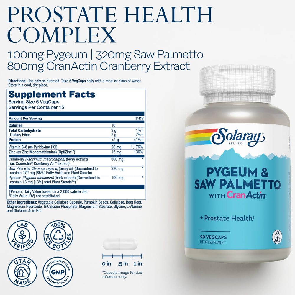 Herbal capsules of Pygeum and Saw Palmetto with Cranactin