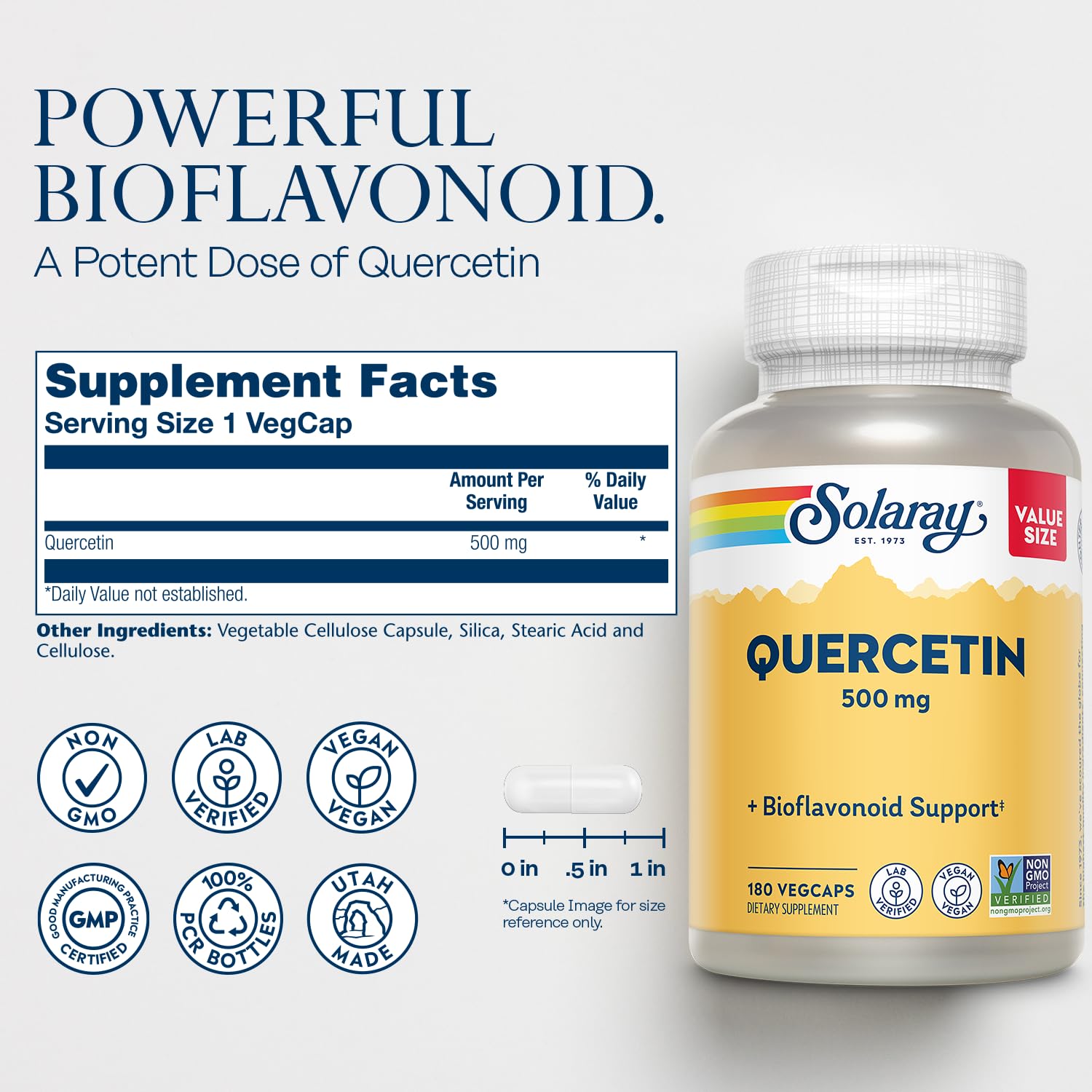 SOLARAY Quercetin 500mg bottle label with ingredients