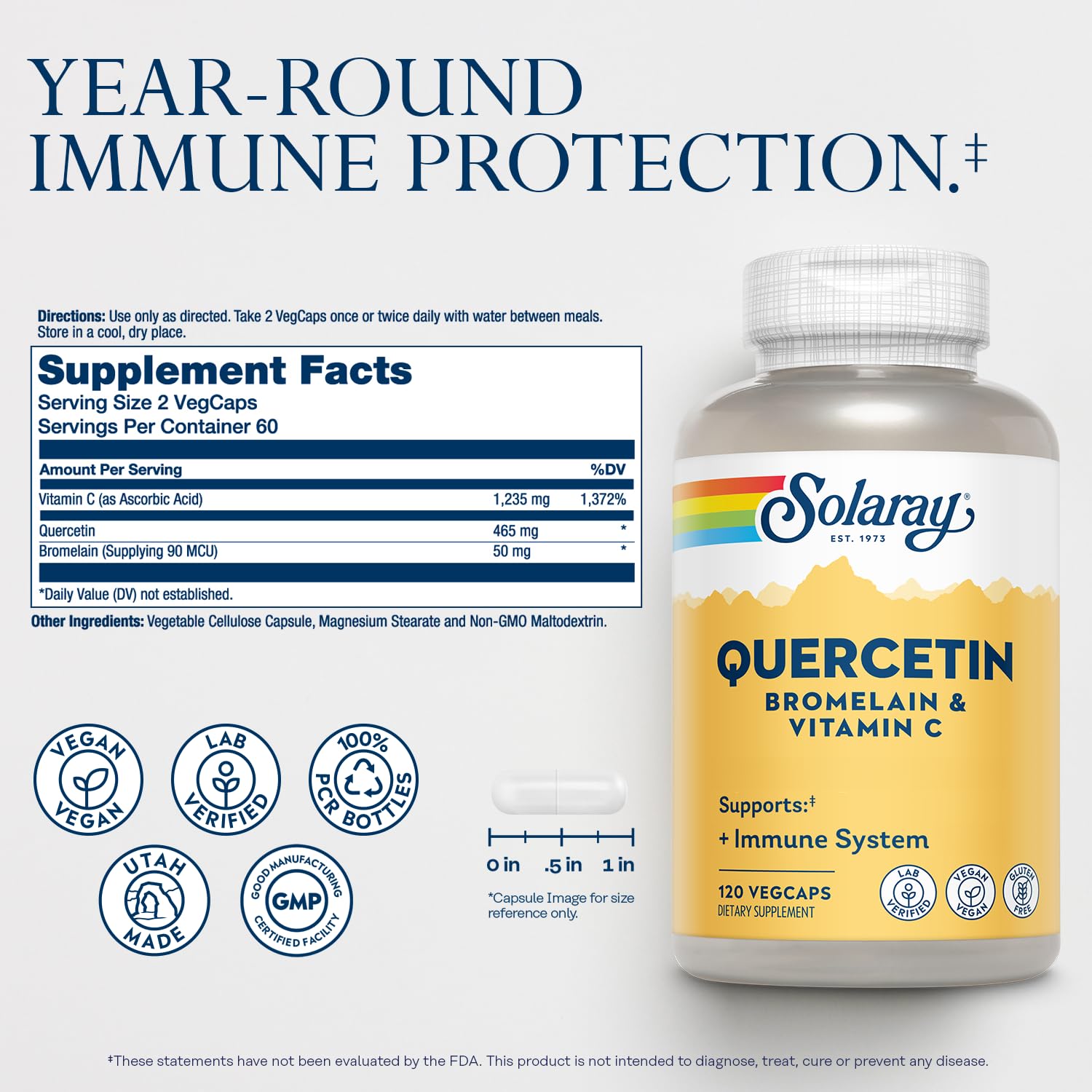 Capsules of SOLARAY Quercetin with Bromelain and Vitamin C