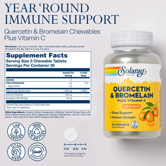 Orange-flavored SOLARAY Quercetin with Bromelain and Vitamin C chewables - 30 servings