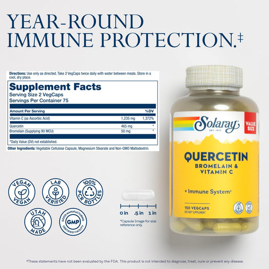 Close-up of quercetin and vitamin C capsules