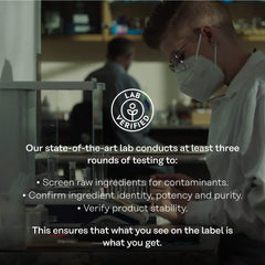 Vegan product icon and GMP-certified facility badge