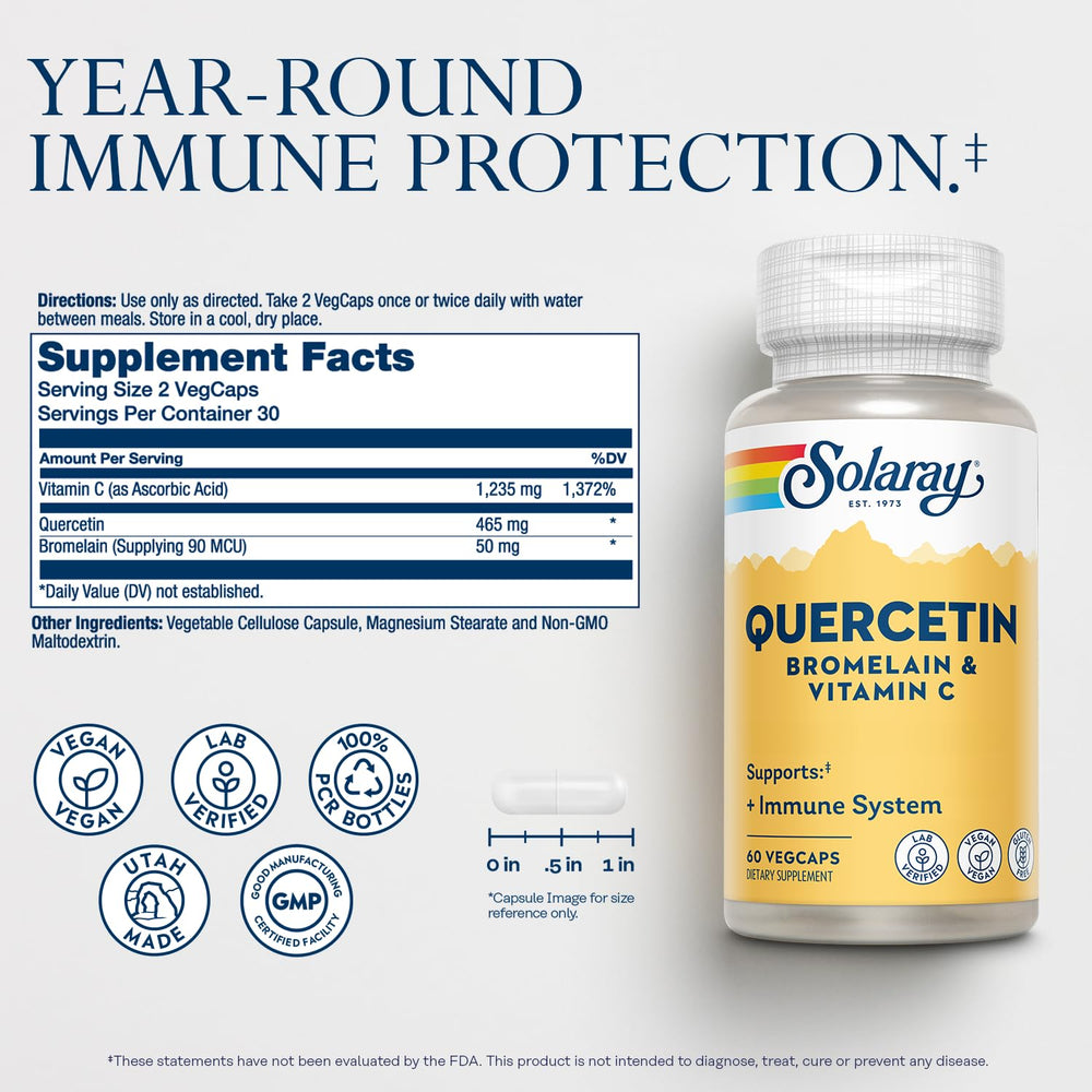 Close up of quercetin 500 mg ingredient label