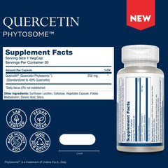 Close-up of a capsule labeled 250 mg quercetin phytosome per capsule.